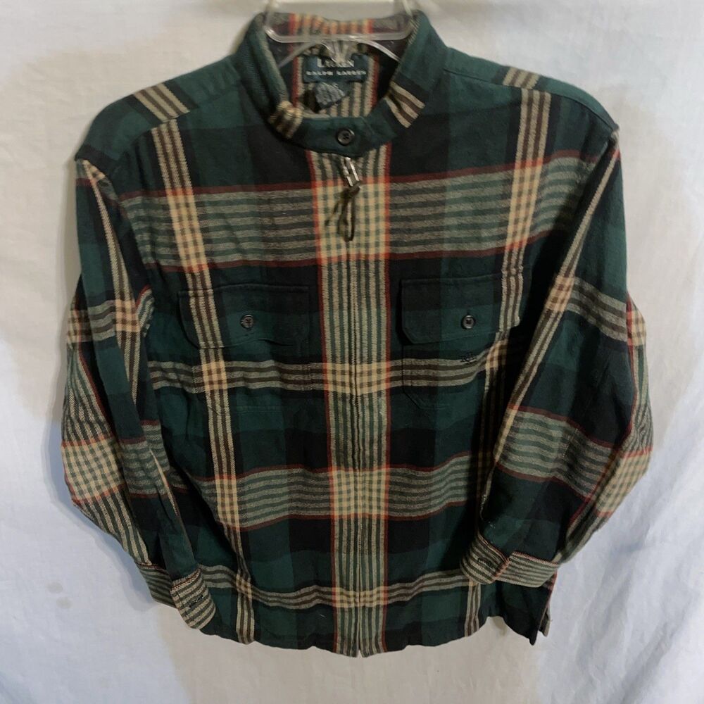 Lauren Ralph Lauren Men’s Flannel Shirt Size Small Green Plaid Full Zip Outdoors